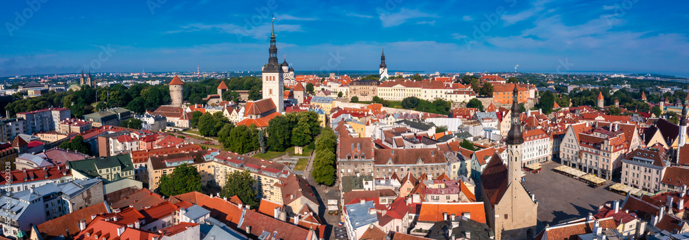 Panorama aerial View of Tallinn Old Town in a beautiful summer day, Estonia