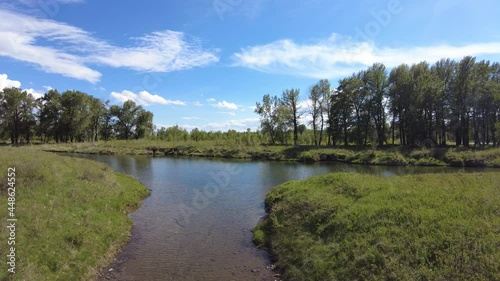 Calm creek in Fish Creek urban park in Calgary, Alberta, Canada. Popular hiking, biking and birdwatching spot in Calgary. photo