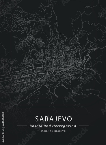 Fotografia Map of Sarajevo, Bosnia and Herzegovina