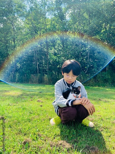child and cat