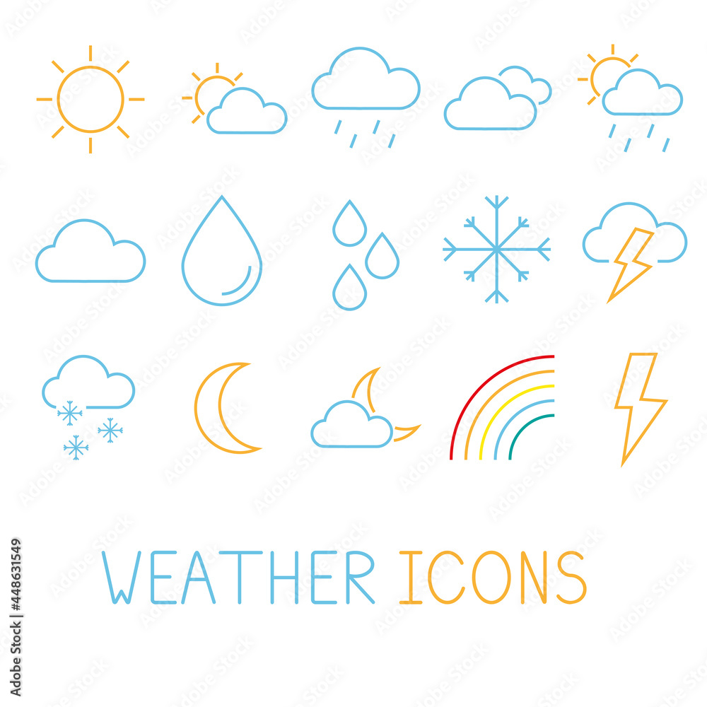 Weather linear color icons, weather elements for decorations or logo, meteorology