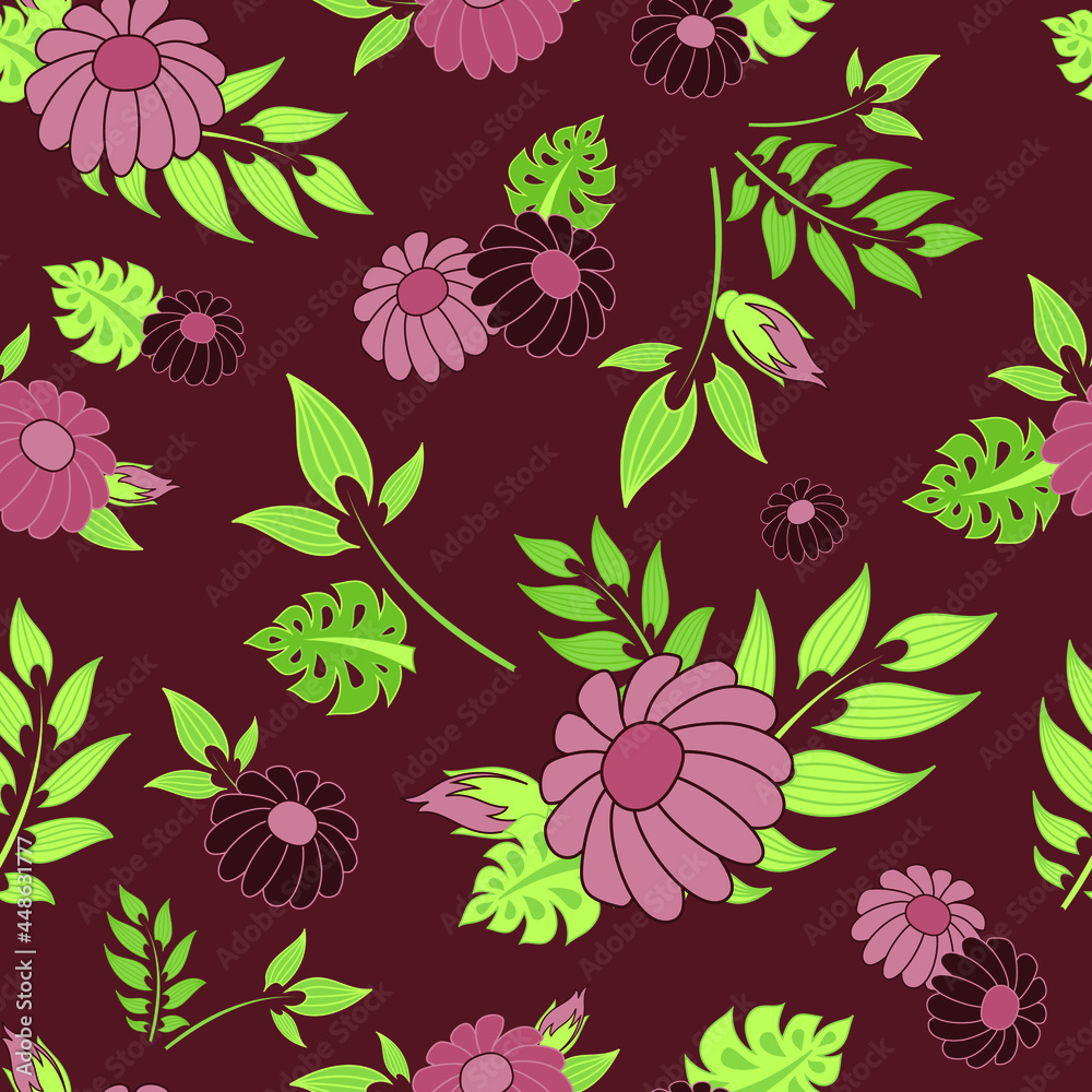 Fototapeta premium Pink Daisy Seamless Pattern Background