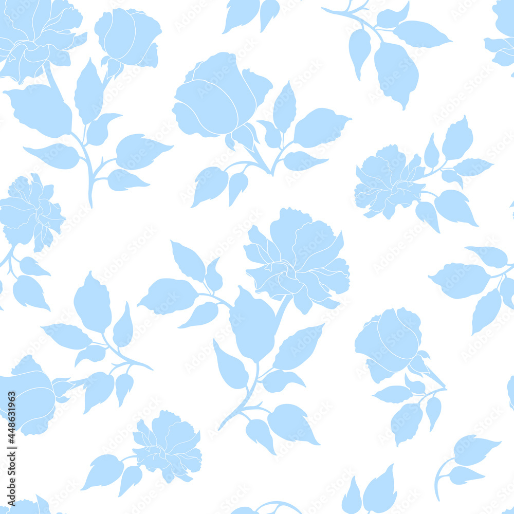 Blue Roses Seamless Pattern Background