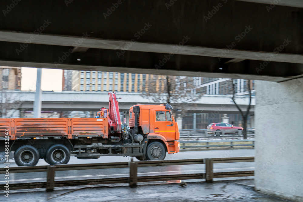 ruck transit in Moscow, large cargo transport in the center of city, ruck transit in Moscow, large cargo transport in the center of city,