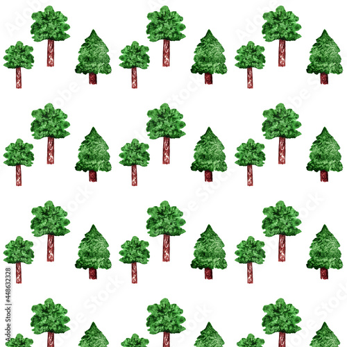Watercolor christmas trees semless pattern