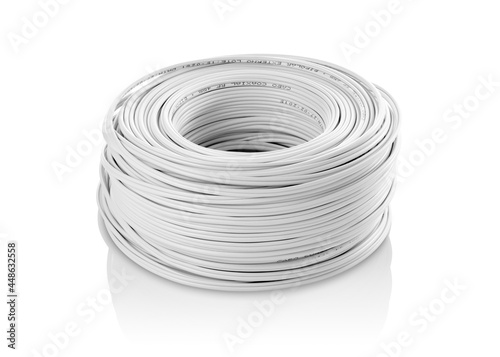 Pile of coaxial cable isolated on white background