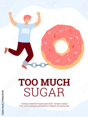 Man with eating disorder or addiction to sugar flat vector illustration isolated.