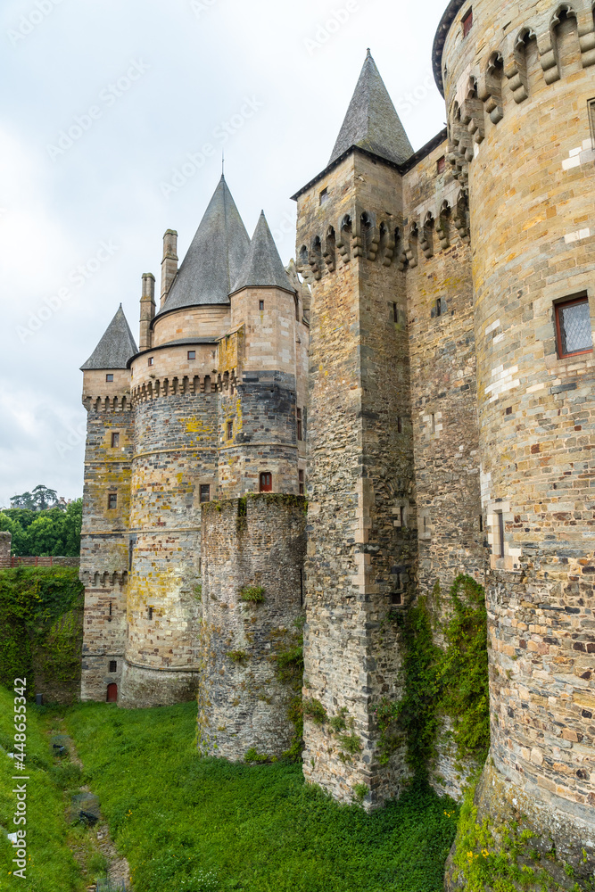 Walls of the medieval castle of Vitre. Ille-et-Vilaine department, Brittany region, France