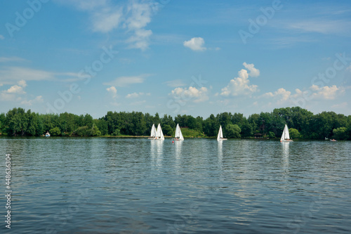 Obraz na płótnie Moscow, Russia - July 15, 2021: Sailboats on the river, Klyazminskoye reservoir near Moscow w salonie