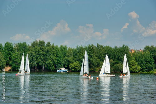 Obraz na płótnie Moscow, Russia - July 15, 2021: Sailboats on the river, Klyazminskoye reservoir near Moscow w salonie