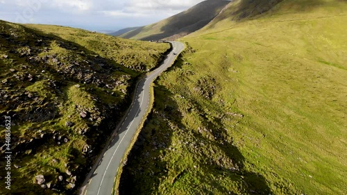 A road going through a mountain pass. cornor pass Dingle Kerry Ireland