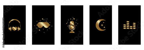 vector illustratons, golden stories and highlight covers with magical asmr icons for social media and prints