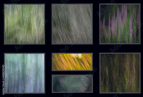 Abstract art photo images created by using ICM (Intentional Camera Movement) to simulate hand-painted abstract contemporary art from nature photography and landscape subjects. photo