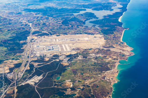 Sabiha Gokcen International Turkish Airport (SAW), Istanbul Pendik district and Marmara Sea aircraft view photo
