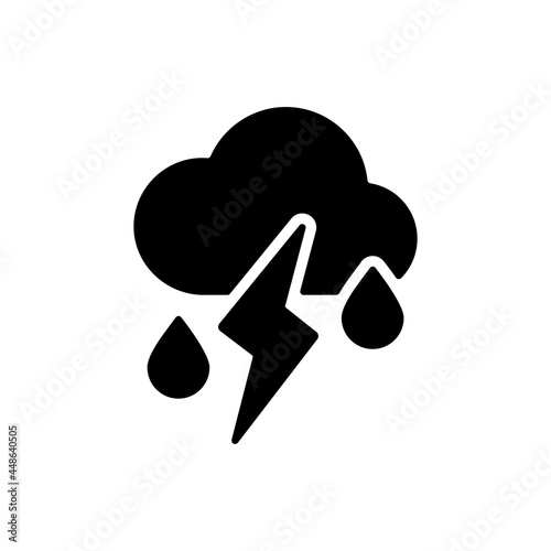 Cloud with fall rain and lightning glyph icon