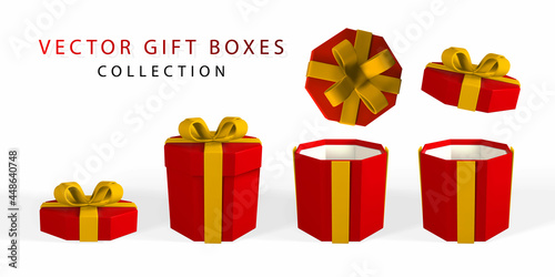 3D render and draw by mesh realistic gift box with bow. Paper box with shadow isolated on white background. Vector illustration
