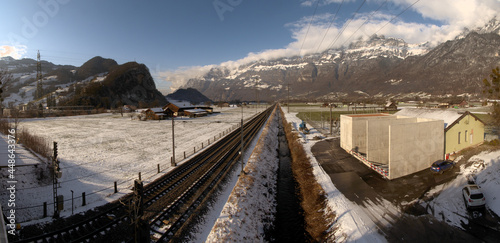 Valley floor near Flums in Winter, Swiss Alps