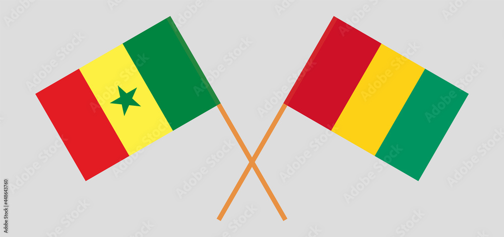 Crossed flags of Senegal and Guinea. Official colors. Correct proportion Crossed flags of Senegal and Guinea. Official colors. Correct proportion