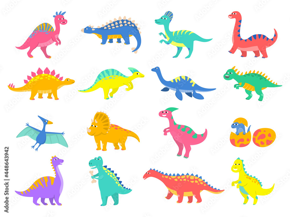Set of colorful cartoon dinosaurs. Set of colorful cartoon dinosaurs.