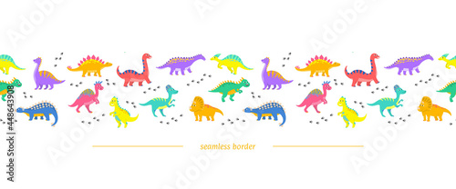 Cute horizontal seamless border with dinosaurs.
