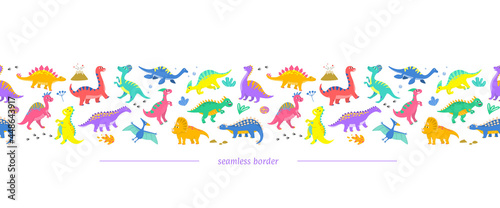 Cute horizontal seamless border with dinosaurs.
