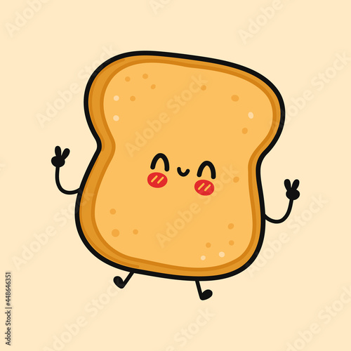 Cute funny toast character. Vector hand drawn cartoon kawaii character illustration icon. Toast character concept