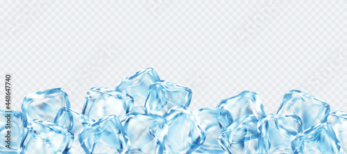 Realistic ice cubes isolated on white transparent background. Vector illustration