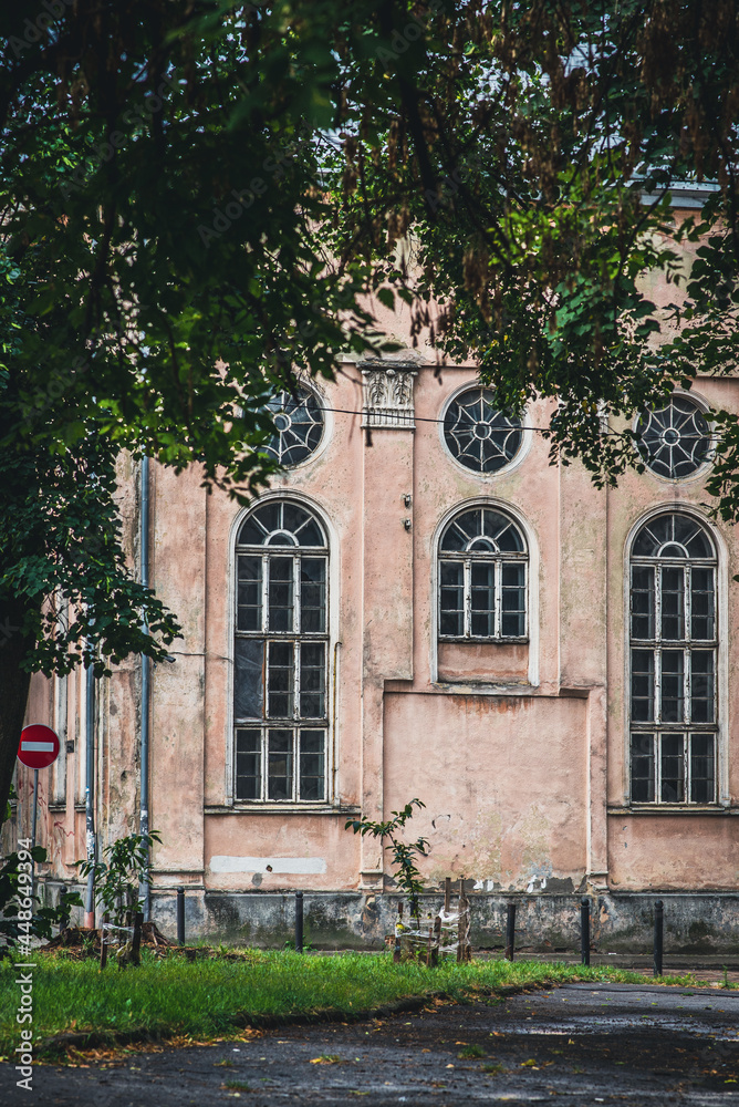 Lviv, Ukraine - July, 2021: The Jakob Glanzer Shul Synagogue or the former Chasidim Synagogue at the Vuhilna Street in Lviv, which survived in the Holocaust, is being restored.