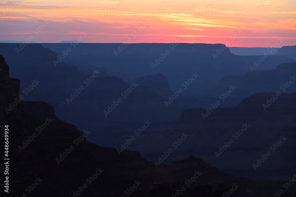 Dusk at Yavapai Point on the South Rim of Grand Canyon National Park in Arizona on a Beautifully Clear Day.