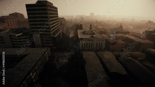 Abandoned city post-war apocalypse. Aftermath of ww3. Empty city during a deadly storm. 