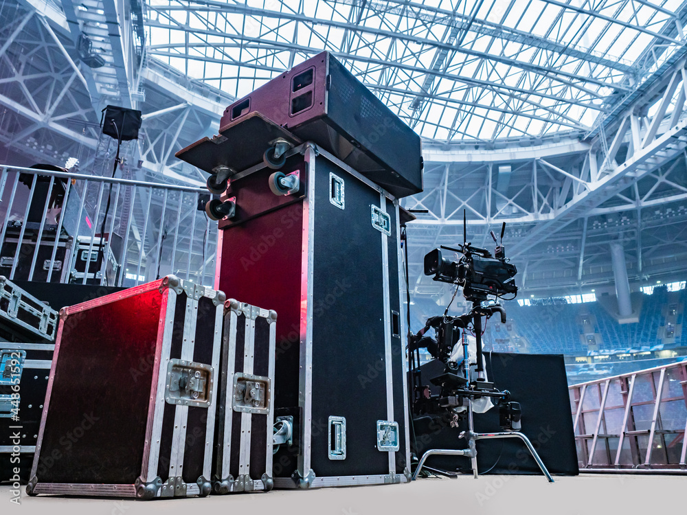 Musical and filming equipment. Musik device transportation containers ...