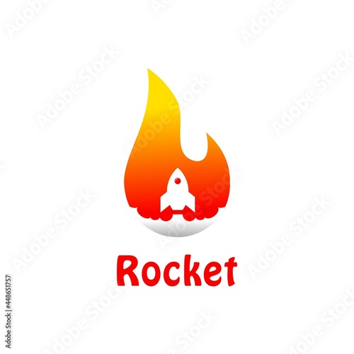 travel logo with a combination of Fire Symbol and Rocket Symbol, minimalist logo