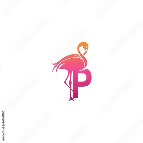 Flamingo bird icon with letter P Logo design vector © xbudhong