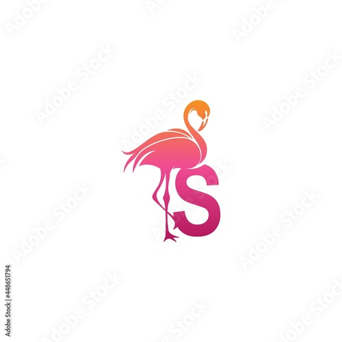 Flamingo bird icon with letter S Logo design vector © xbudhong