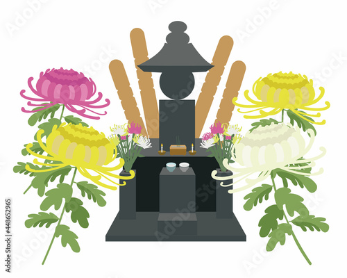 墓石　五輪塔　御影石　菊の花