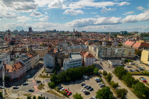 Poznan, Polish city during the day. The sun, the old town, the streets of Poznań, the Warta River and bridges over the river.