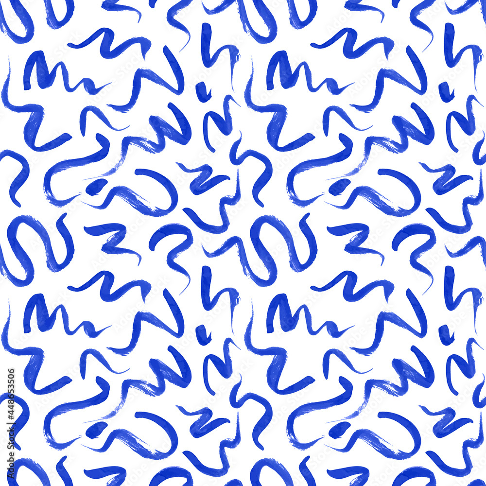 Vector seamless pattern with wavy brush strokes. Hand painted stylish texture for fabric, wallpaper, wrapping.