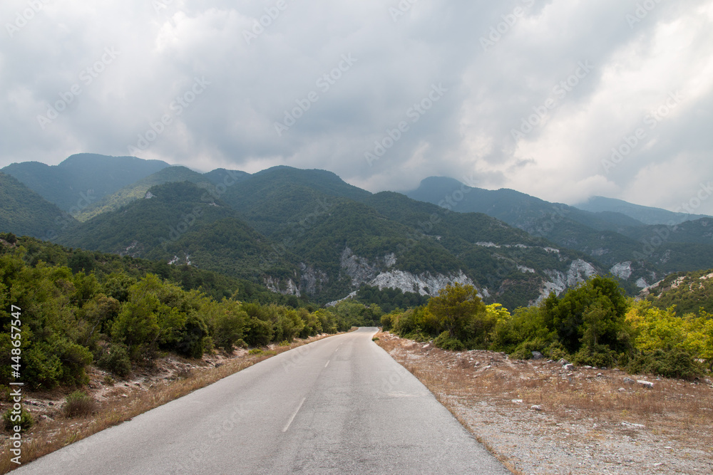 Obraz premium County road leading to Mt Olympus, Greece