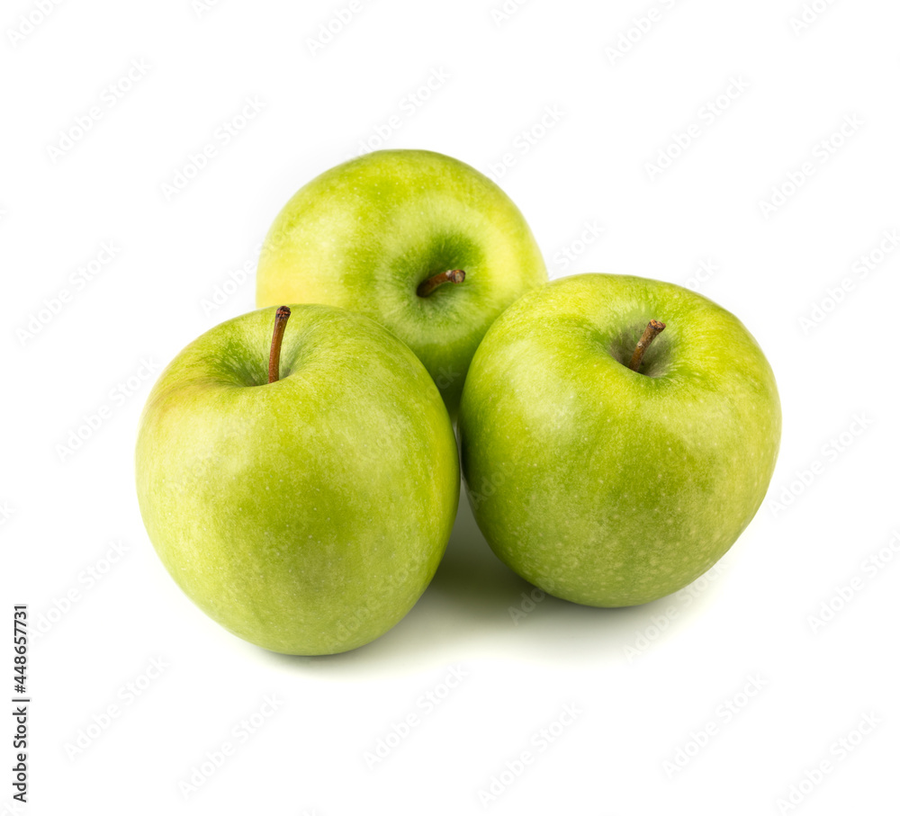 A group of green apples isolated over white background A group of green apples isolated over white background