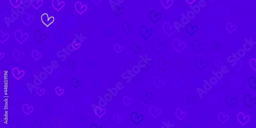 Light Purple, Pink vector background with hearts. © Guskova