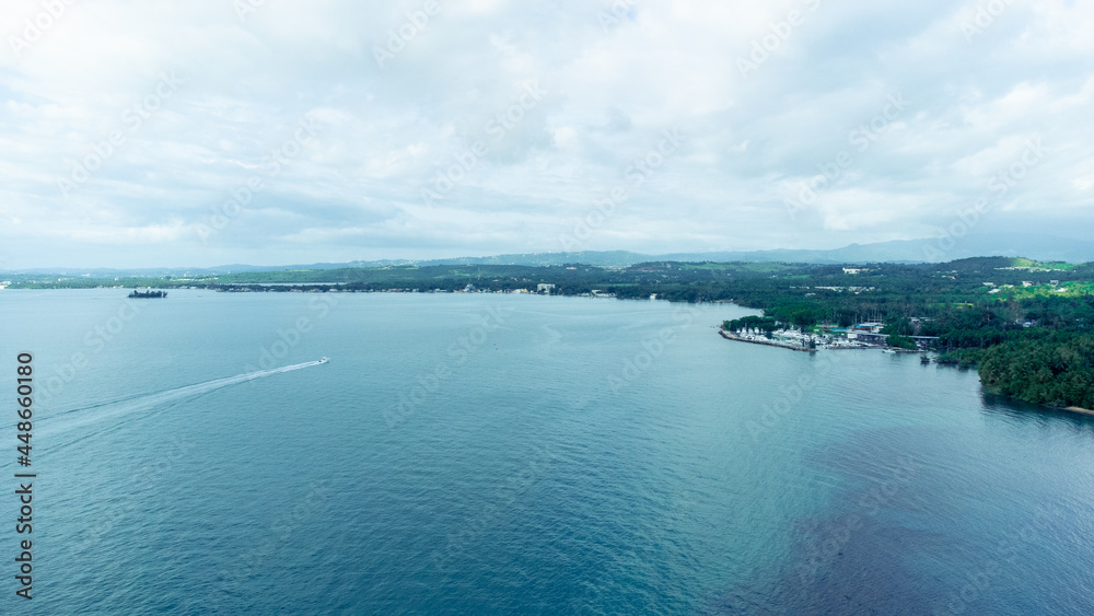 view of the sea in Caribbean coast- drone shot- aerial