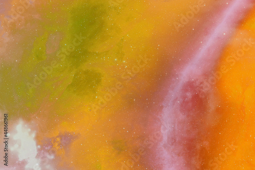 abstract orange holographic rainbow space texture with fantasy colorful pastel surface gradient effect pattern on light.