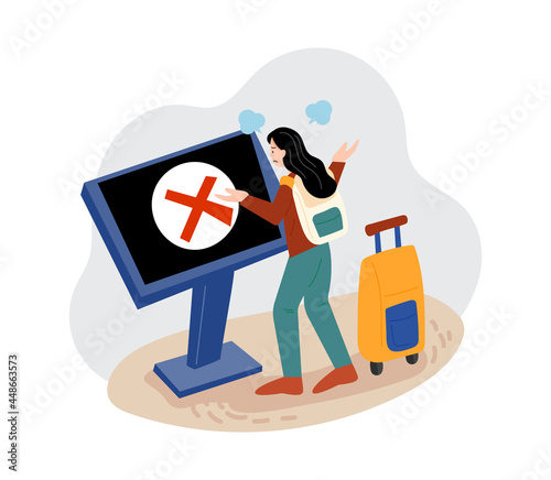 The kiosk is broken and the traveler is angry.