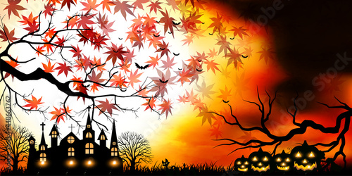 ハロウィン　かぼちゃ　城　背景
