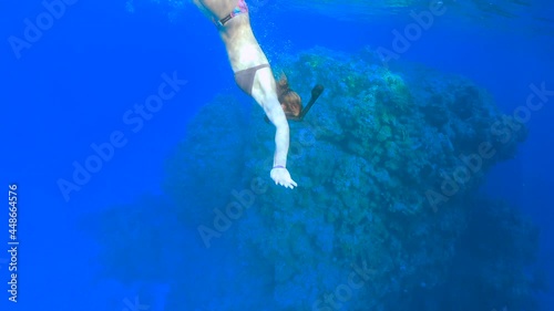 Wallpaper Mural Video of girl diving with full mask underwater of coral reef. Slow motion Torontodigital.ca