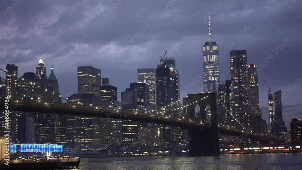 Manhattan skyline with Brooklyn bridge in frame Manhattan skyline with Brooklyn bridge in frame