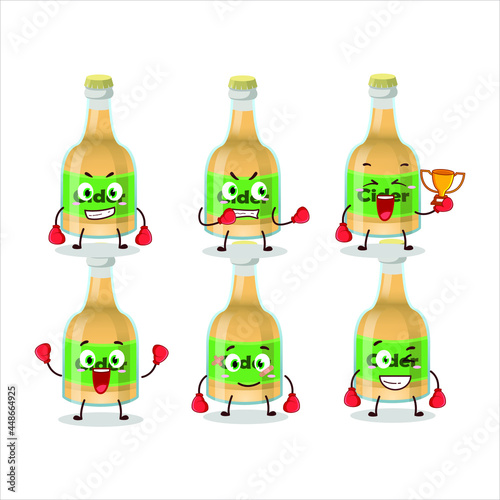 A sporty cider bottle boxing athlete cartoon mascot design. Vector illustration