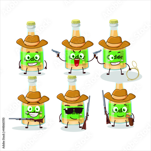 Cool cowboy cider bottle cartoon character with a cute hat. Vector illustration