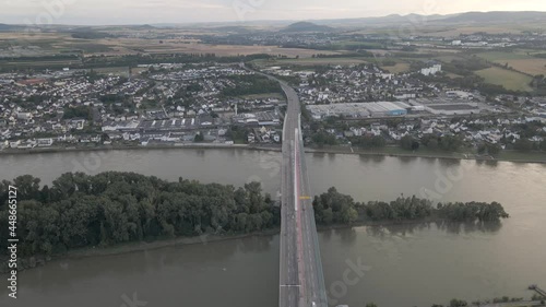 Bridge Raiffeisenbrucke across river Rhine between Neuwied and Weißenthurm, Lower Central Rhine Valley, Rhineland-Palatinate, Germany photo
