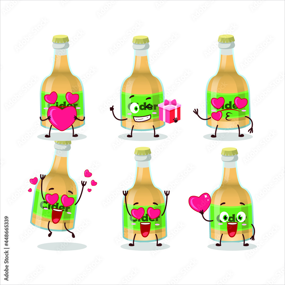 Cider bottle cartoon character with love cute emoticon. Vector illustration Cider bottle cartoon character with love cute emoticon. Vector illustration